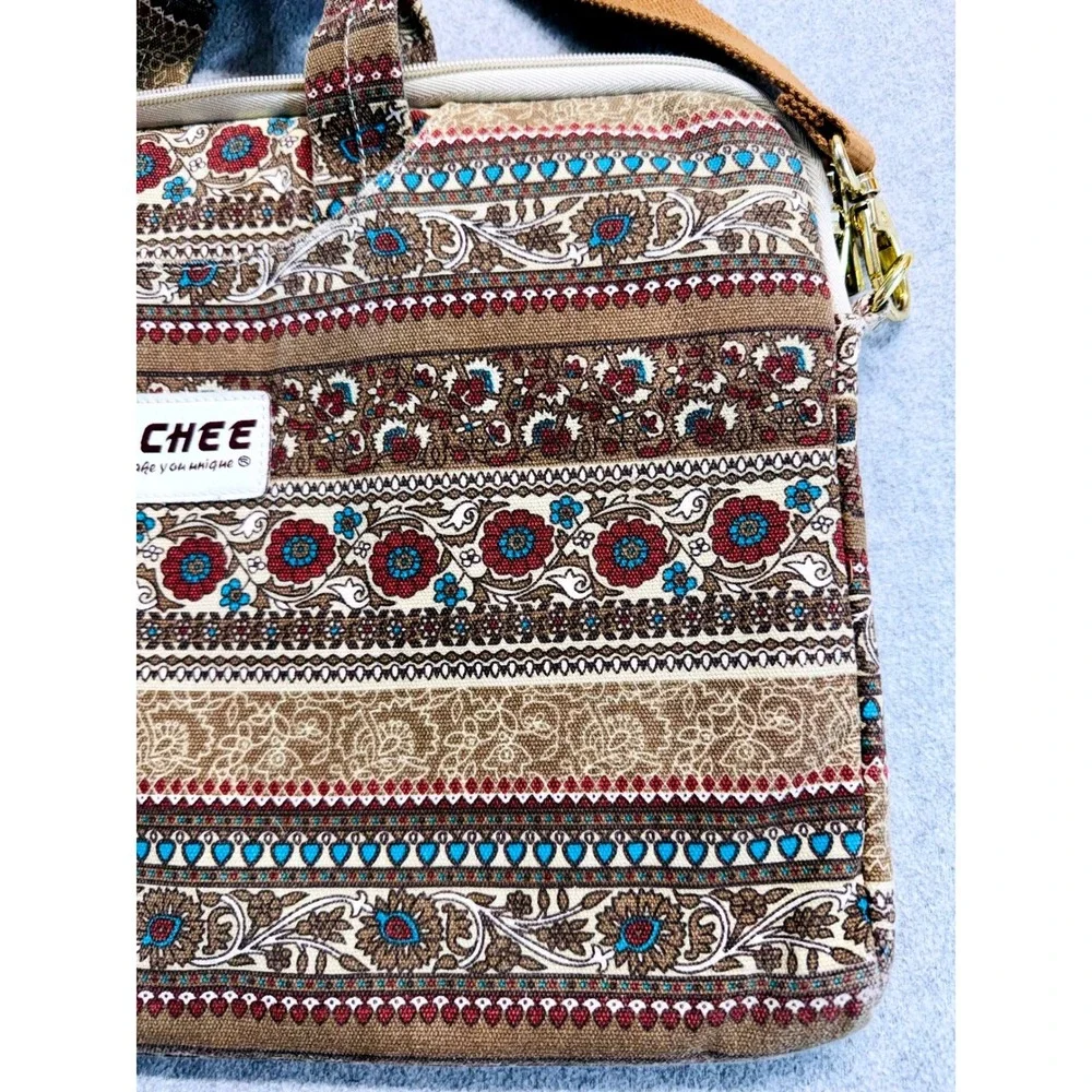 Dachee Laptop‎ Messenger Bag Womens 15.6 Inch Brown Boho Floral Tapestry Canvas